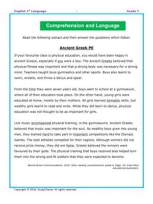 cover image of Grade 7 English Comprehension & Language: Greek Pe